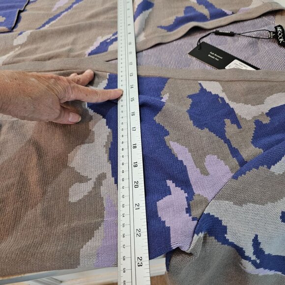 NWT Misook Knit Long Cardigan Sz Large Camouflage Gray Purple Quiet Luxury Pock - Picture 6 of 10
